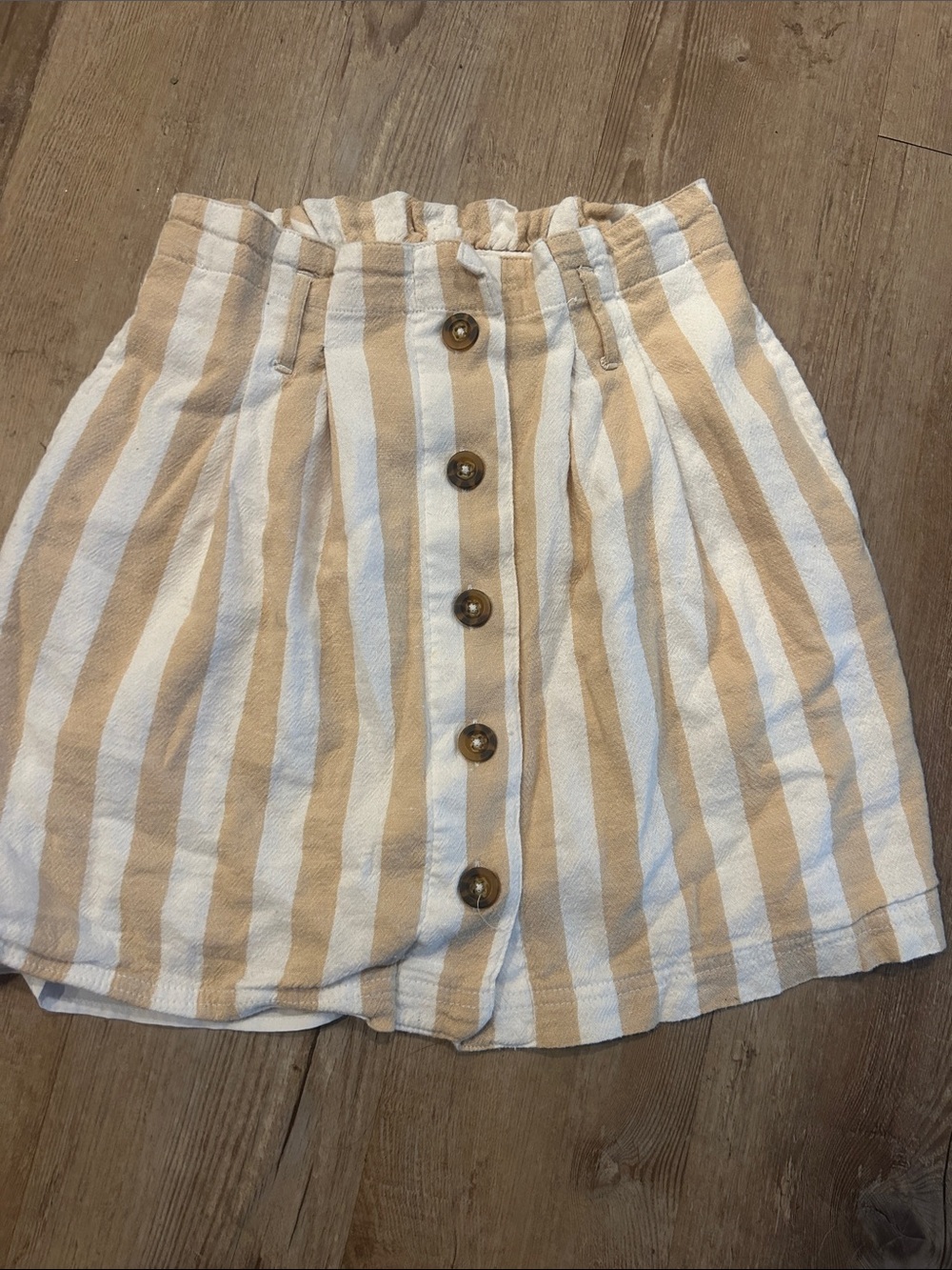 Hollister Striped Button-Front Mini Skirt in Beige and White